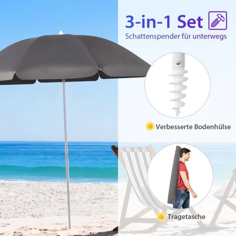 Sekey 160 cm Strandschirm mit Schutzhülle und Bodenhülse, Sonnenschutz UV50+ Sekey
