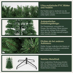 Salcar 120/150/180/210/240cm Künstlicher Weihnachtsbaum mit Metallständer, Nordmanntanne, mit 279/408/580/868/1168 Spitzen Salcar