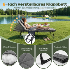 Sekey Campingliege klappbar mit Matratze & Kopfkissen, 6-fach verstellbare Rückenlehne, Feldbett bis 150 kg, Gartenliege, Sonnenliege & Gästebett 190 × 68 cm