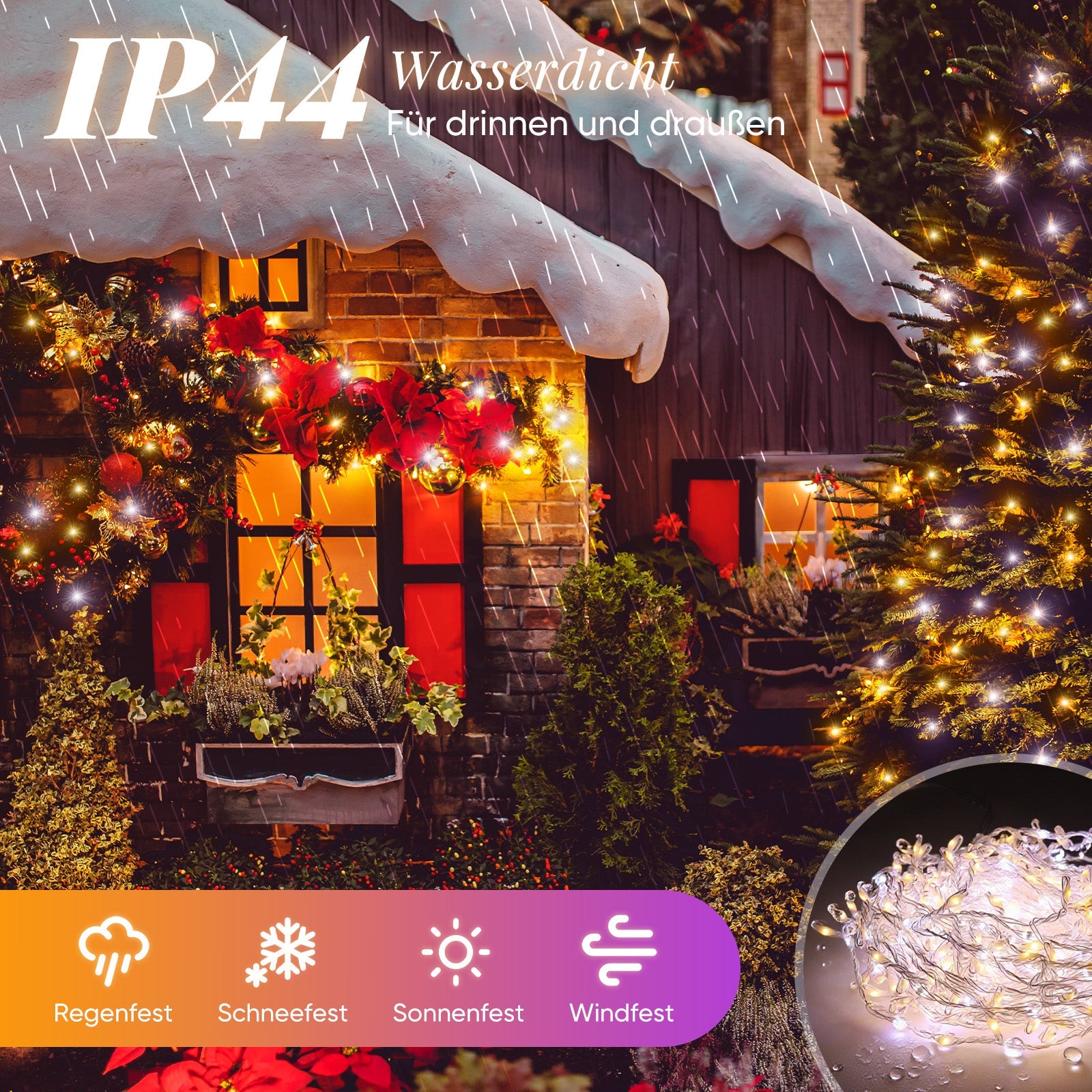 Salcar LED Lichterkette Außen, Warmweiß & Kaltweiß, 14 Modi, Timer & Memory, IP44 Wasserdicht, Weihnachtsbeleuchtung für Garten, Balkon, Party, Hochzeit Salcar