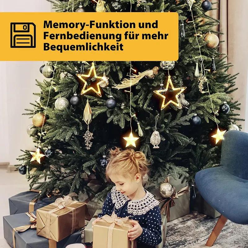 Salcar 2 m LED Lichterkette mit Ring Sterne für Weihnachtsbaum, 188 LEDs, mit Fernbedienung Sekey