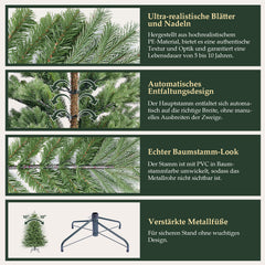 Salcar Künstlicher Weihnachtsbaum 150/180/210 cm aus 90 % PE Spritzguss, Premium Nordmanntanne, realistischer Christbaum mit stabilem Metallständer & Schnellaufbau-Klappsystem