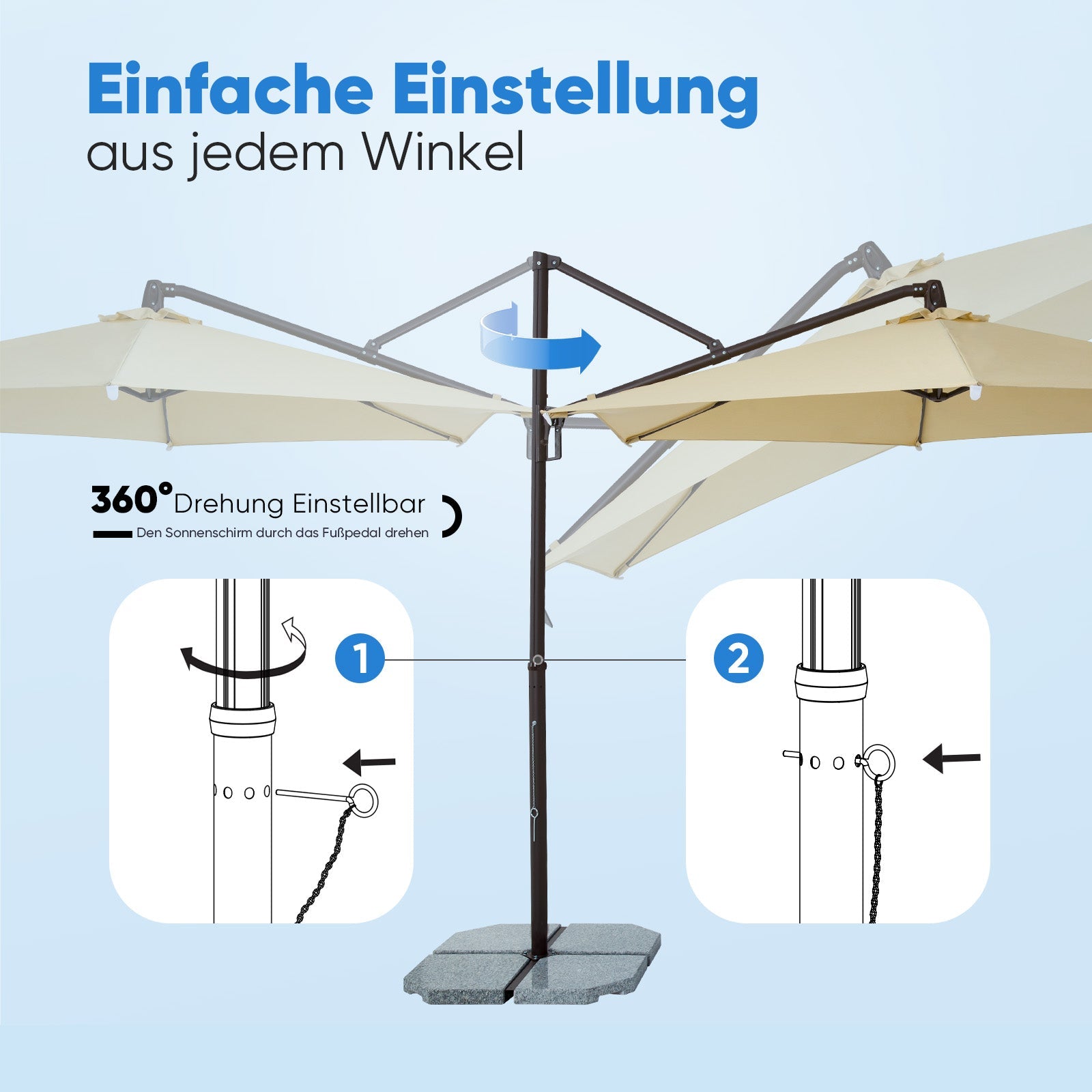 Sekey Ampelschirm 300 cm Aluminium Sonnenschirm mit 360° Drehung, Neigefunktion, UV50+ Schutz Sekey