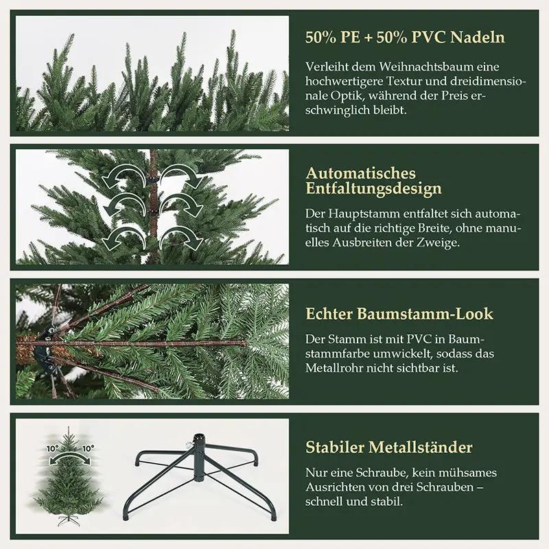 Salcar 180/210cmKünstlicher Weihnachtsbaum, Edeltanne, mit 1204/1609 PE-Zweigen und 398/658 PVC-Zweigen Salcar