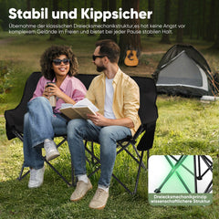 Sunula Faltbarer Campingsofa für 2 Personen, Tragbarer Campingstuhl bis 150 kg, Mit Armlehne und Tragetasche, Outdoor-Faltstuhl, Ideal für Picknick, Camping, Garten, Balkon, Angeln Sekey