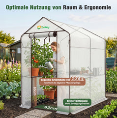 Sekey begehbares Gewächshaus 190x186x120cm mit DIY-Regal – stabiles Foliengewächshaus winterfest mit UV-beständiger Gitterfolie, Tomatenhaus für Garten, Gemüse & Kräuter, werkzeuglose Montage
