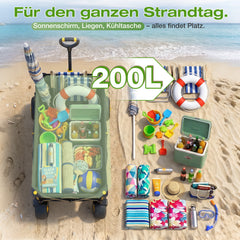 Sekey Bollerwagen faltbar mit Luftreifen 23×10 cm – Strand Bollerwagen klappbar bis 200 kg, 200L Transportwagen für Strand, Camping & Familie, 4032