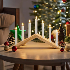 Salcar LED Holz-Schwibbogen 52 cm mit 7 warmweißen LED-Kerzen – Weihnachts Lichterbogen aus Holz, Fensterdeko & Tischbeleuchtung mit Netzstecker