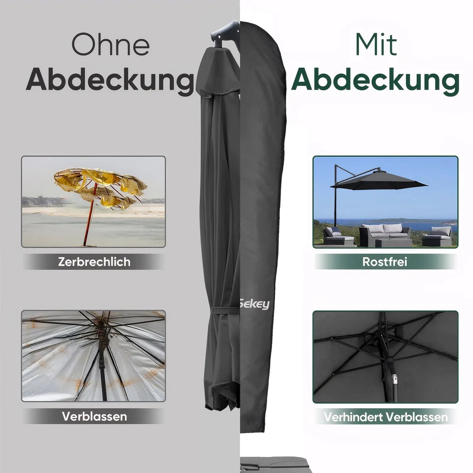 Sekey 265 x 48/70 cm Schutzhülle für 300 cm Ampelschirm, aus Polyester-Gewebe Sekey