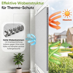 Salcar Wabenplissee Weiß ohne Bohren – Verdunkelungsplissee Thermo Doppelplissee Klemmfix für Fenster & Türen, Up & Down Plissee mit Hitze- und Schallschutz
