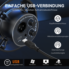 FIFINE K668 USB/XLR Dynamic Microphone with Mute Button and Shock Mount, Headphone Jack