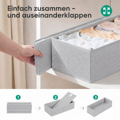 Sekey Schubladen Organizer 2er Set – Faltbare Aufbewahrungsboxen aus Vliesstoff für Kleidung, Unterwäsche & Accessoires, 22 x 51 x 11 cm, Hellgrau Leinenoptik