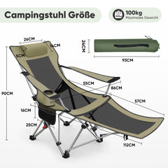 Sunula Klappbarer Campingstuhl, Liegestuhl 2-in-1, Belastbar bis 100 kg, Abnehmbare Fußablage, Getränkehalter, Tragetasche, Leicht, Verstellbare Rückenlehne, Für Angeln, Strand, Camping, Garten, Outdoor Sekey