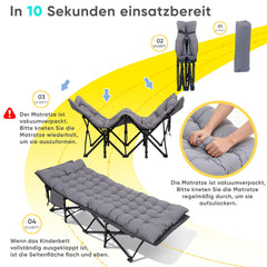 Sekey XXL Feldbett Klappbar 190×71×35 cm überbreit | Stahlrahmen bis 200 kg | 1200D Oxford | Inkl. abnehmbarer Matratze & Seitentasche Ideal für Camping & Gäste