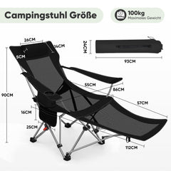 Sunula Klappbarer Campingstuhl, Liegestuhl 2-in-1, Belastbar bis 100 kg, Abnehmbare Fußablage, Getränkehalter, Tragetasche, Leicht, Verstellbare Rückenlehne, Für Angeln, Strand, Camping, Garten, Outdoor Sekey