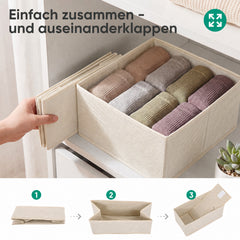 Sekey Aufbewahrungsboxen Set 6er Set aus Vliesstoff – Faltbare Stoffboxen Organizer für Schubladen & Regale, Beige, Größenmix S für Kleidung, Unterwäsche & Accessoires
