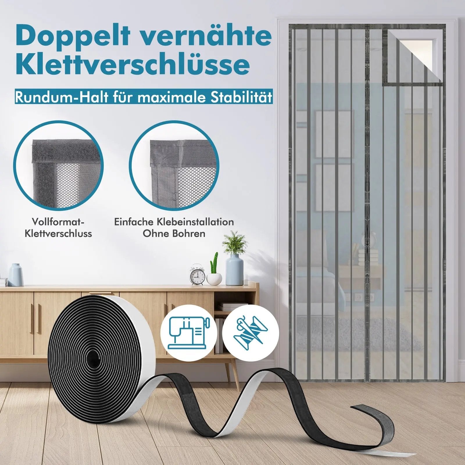 Sekey Magnet Fliegengitter Tür aus Polyester, mit Bändern, Grau Sekey