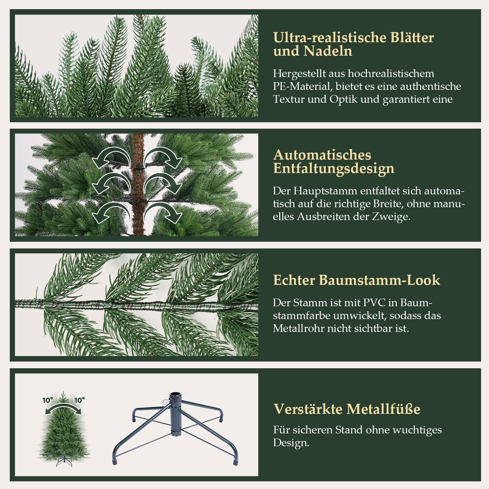 Salcar Premium Künstlicher Weihnachtsbaum 150cm/180cm/210cm – Nordmanntanne aus 100 % PE, naturgrün, form- & farbstabil, geruchlos, nadelfrei Salcar