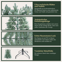 SALCAR Artificial Christmas tree made of PE &amp; invisible PVC tips – Natural grey-green fir with quick-assembly folding system &amp; stable metal stand (150 cm / 180 cm / 210 cm)