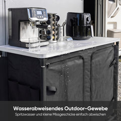 Sekey Campingschrank faltbar mit Tischplatte, Campingküche Outdoor 79 x 48 x 96 cm, Campingküche mit 6 Fächern, Aluminiumgestell, MDF-Arbeitsplatte, für Camping, Wohnmobil & Garten