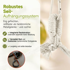 Sekey Hängesessel mit 2 Kissen & Seitentasche – Boho Hängestuhl in Creme für Balkon, Garten & Wohnbereich