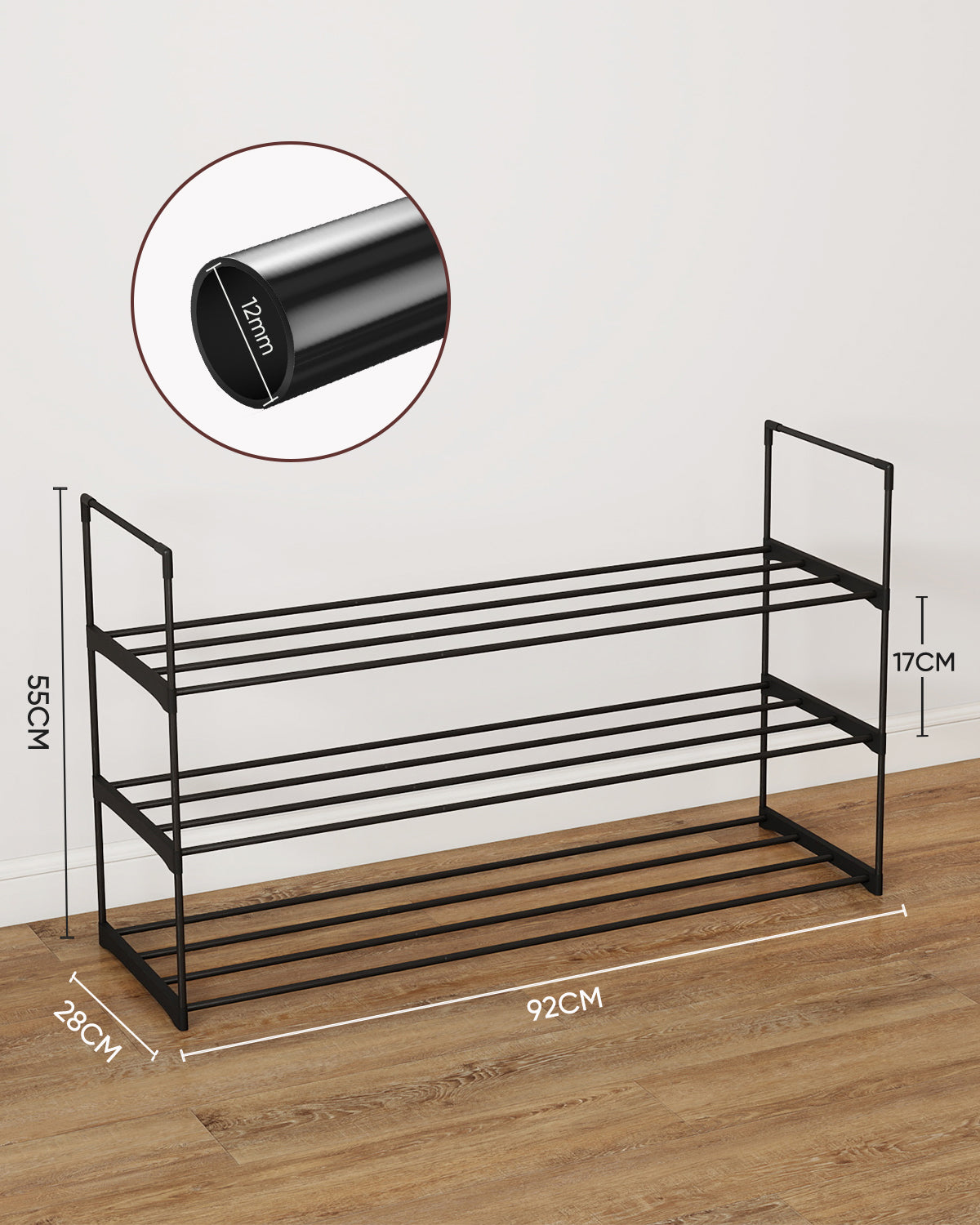 Sekey Schuhregal 3 Ebenen – Stapelbares Metall-Schuhregal, platzsparend für Flur & Kleiderschrank, für 15–18 Paar Schuhe Sekey