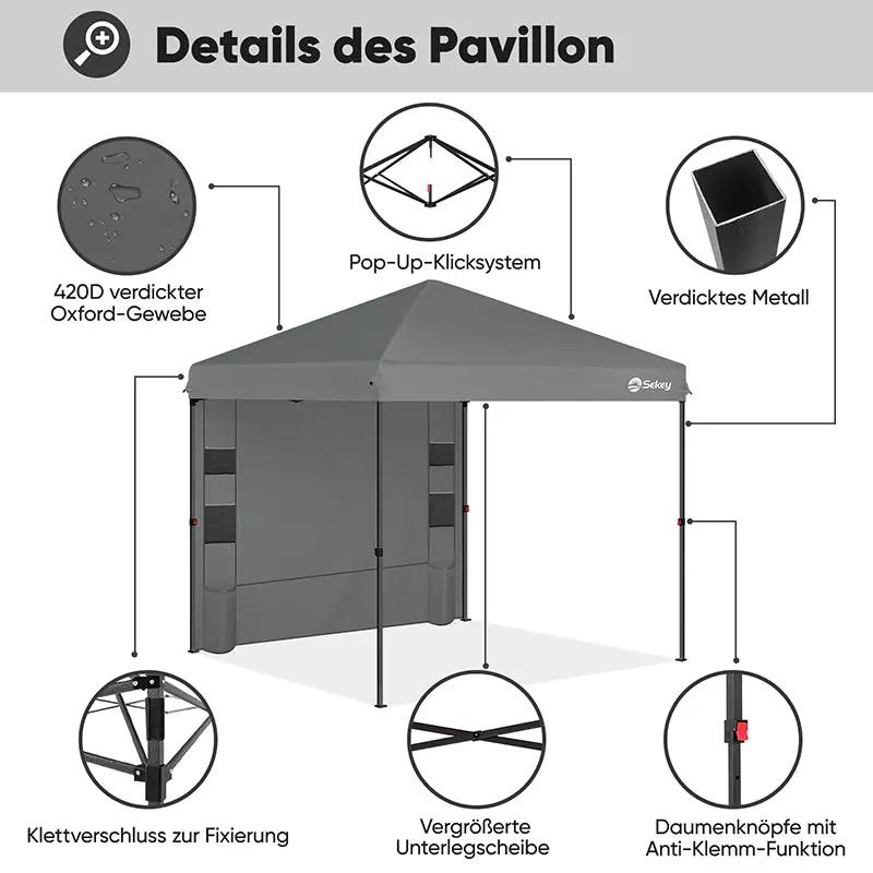 Sekey 300 x 300 cm Faltpavillon mit 1 Seitenteilen Sekey