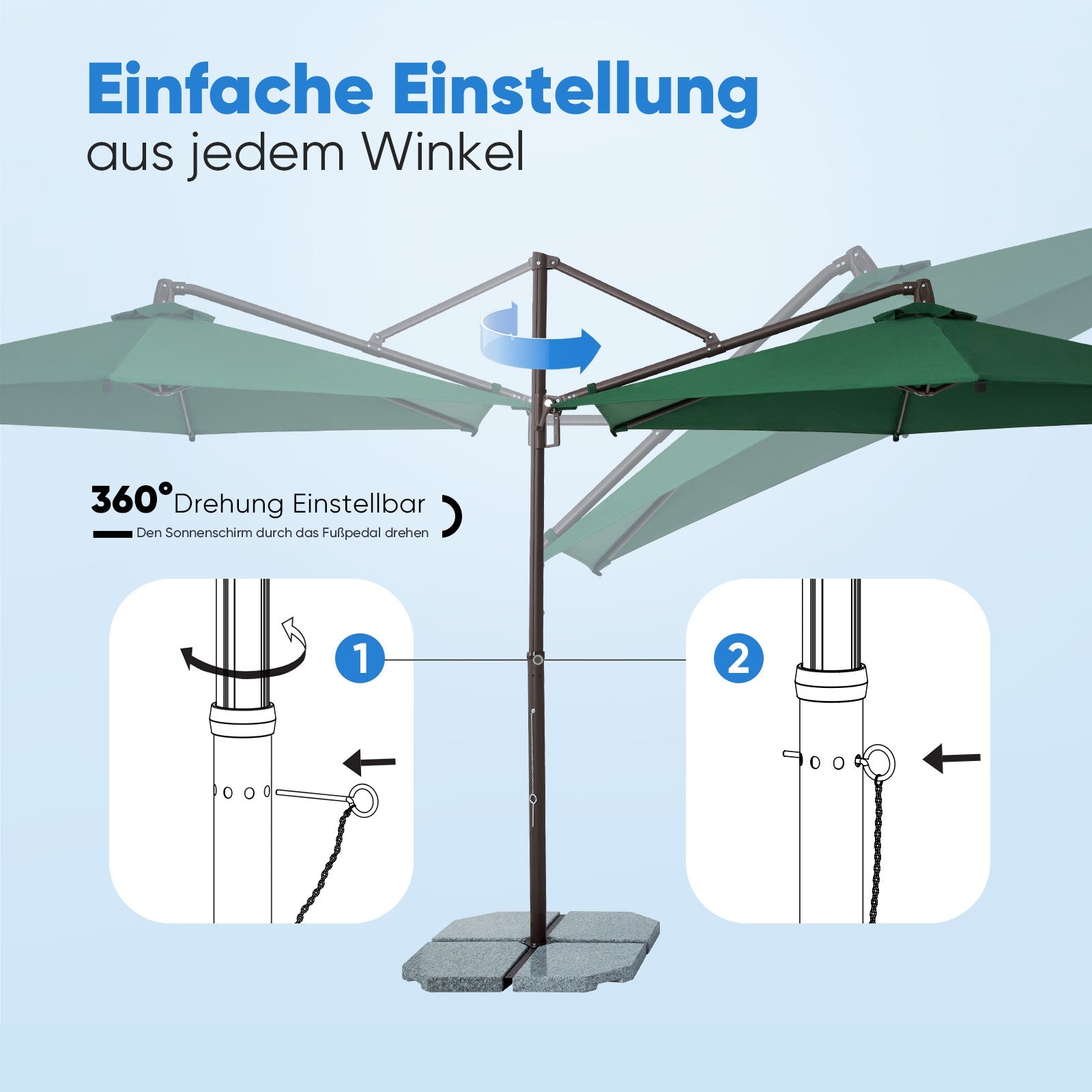 Sekey Ampelschirm 300 cm Aluminium Sonnenschirm mit 360° Drehung, Neigefunktion, UV50+ Schutz Sekey