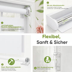 Salcar Doppelrollo Klemmfix Weiß – Duo Rollo ohne Bohren für Fenster, Zebra Rollo mit Metallkern-Halterungen, Stufenloser Sicht- und Sonnenschutz
