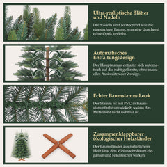 Salcar Künstlicher Weihnachtsbaum mit Holzständer, Premium PE+PVC Tannenbaum, Realistische & Dichte Optik, Einfacher Aufbau für Innenräume
