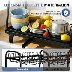 Sekey 2-stufiges Abtropfgestell Geschirr – Platzsparender Doppel-Geschirrständer mit Besteckablage, Rostfrei & Schwarz für Spüle und Küchenarbeitsplatte