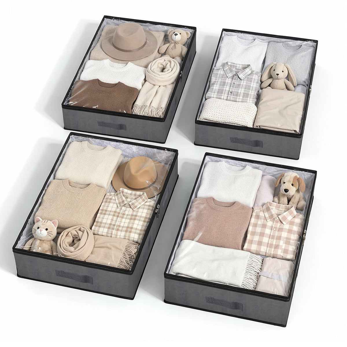 Sekey Unterbett-Aufbewahrungsboxen 90L, atmungsaktiv, modular, ideal für Kleidung, Bettwäsche & saisonale Textilien