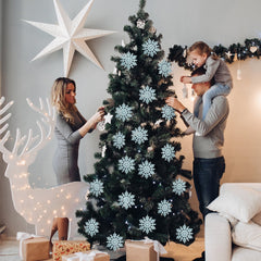 Salcar 24 Stück Schneeflocken Weihnachtsdeko Blau – Glitter Schneeflocken Anhänger Ø10cm, Wiederverwendbarer Weihnachtsbaumschmuck für Winter & Festtage Salcar