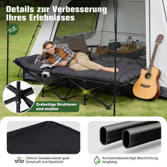 Sekey Feldbett Campingbett Klappbar 190 × 71 × 35 cm – Campingliege mit 7 cm Matratze, Klappbett bis 200 kg, Angelliege aus 1200D Oxford-Gewebe, Schwarz