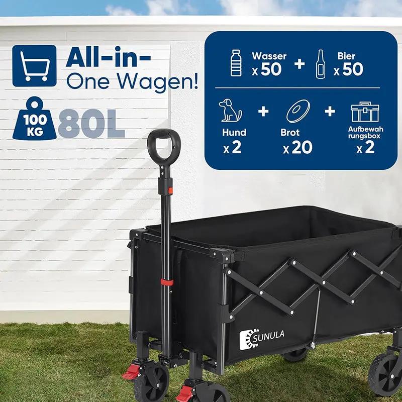 Sunula 80L / 100KG Faltbarer Bollerwagen, mit Bremsen, Halbiertem Eigengewicht Sekey
