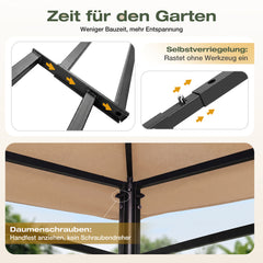 Sekey Garten Pavillon 3x3 m, Gartenzelt mit Moskitonetz, Atmungsaktives Doppeldach 160g/㎡ Polyester