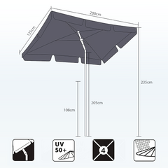 Sekey 200 x 125 cm balcony umbrella rectangular with protective cover, sun protection UV50+