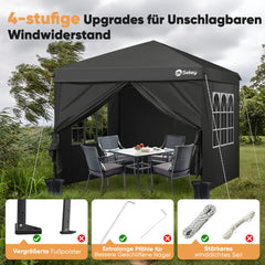 Sekey Premium Pop-Up Pavillon 3×3 m – Wasserdicht & Stabil, Faltpavillon mit Seitenwänden, Höhenverstellbar 250–270 cm