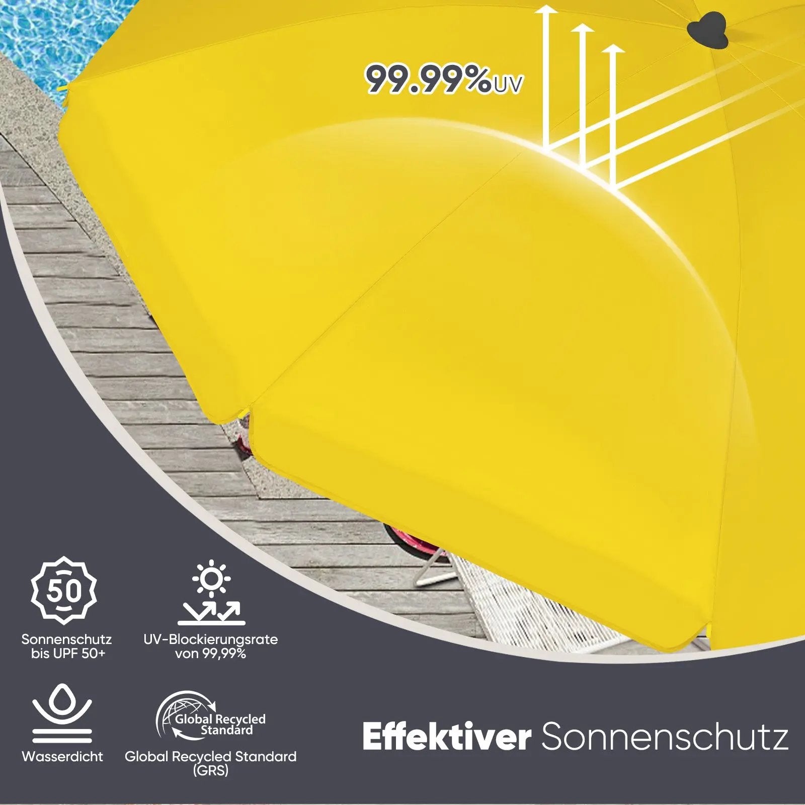 Sekey 200 cm Sonnenschirm mit Schutzhülle, Sonnenschutz UV50+ Sekey