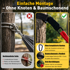 Sekey Doppelhängematte mit Karabinern & Baumwoll-Tragetasche – Outdoor Hängematte für 2 Personen, bis 200 kg belastbar, inkl. Aufhängeset für Garten, Balkon, Terrasse & Camping