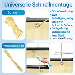 Sekey Balkon Sichtschutz Beige – Balkonabdeckung blickdicht, Wind- & UV-Schutz, 100% Privatsphäre mit Ösen, Nylon-Kabelbinder & Kordel
