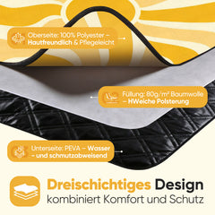Sekey Picknickdecke Wasserdicht – Sandfreie Stranddecke mit Sonnen-Motiv, Sonnenmuster, PEVA-Unterseite & Tragegurt für Picknick, Camping und Strand