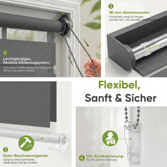 Salcar Doppelrollo Klemmfix Grau – Duo Rollo ohne Bohren für Fenster, Zebra Rollo mit Metallkern-Halterungen, Moderner Sicht- und Sonnenschutz