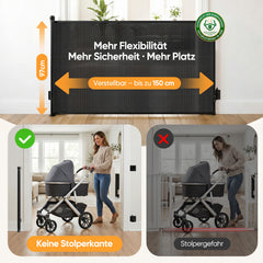 Sekey Ausziehbares Treppenschutzgitter 0–150 cm – TÜV & EN1930 zertifiziert, 97 cm hoch, feste Schraubmontage, Baby- & Haustiergitter für Treppe, Tür & Flur