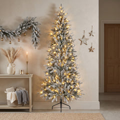 Salcar Halb-Weihnachtsbaum mit LED & Schnee 180/210 cm – Künstlicher Christbaum aus 100 % PE