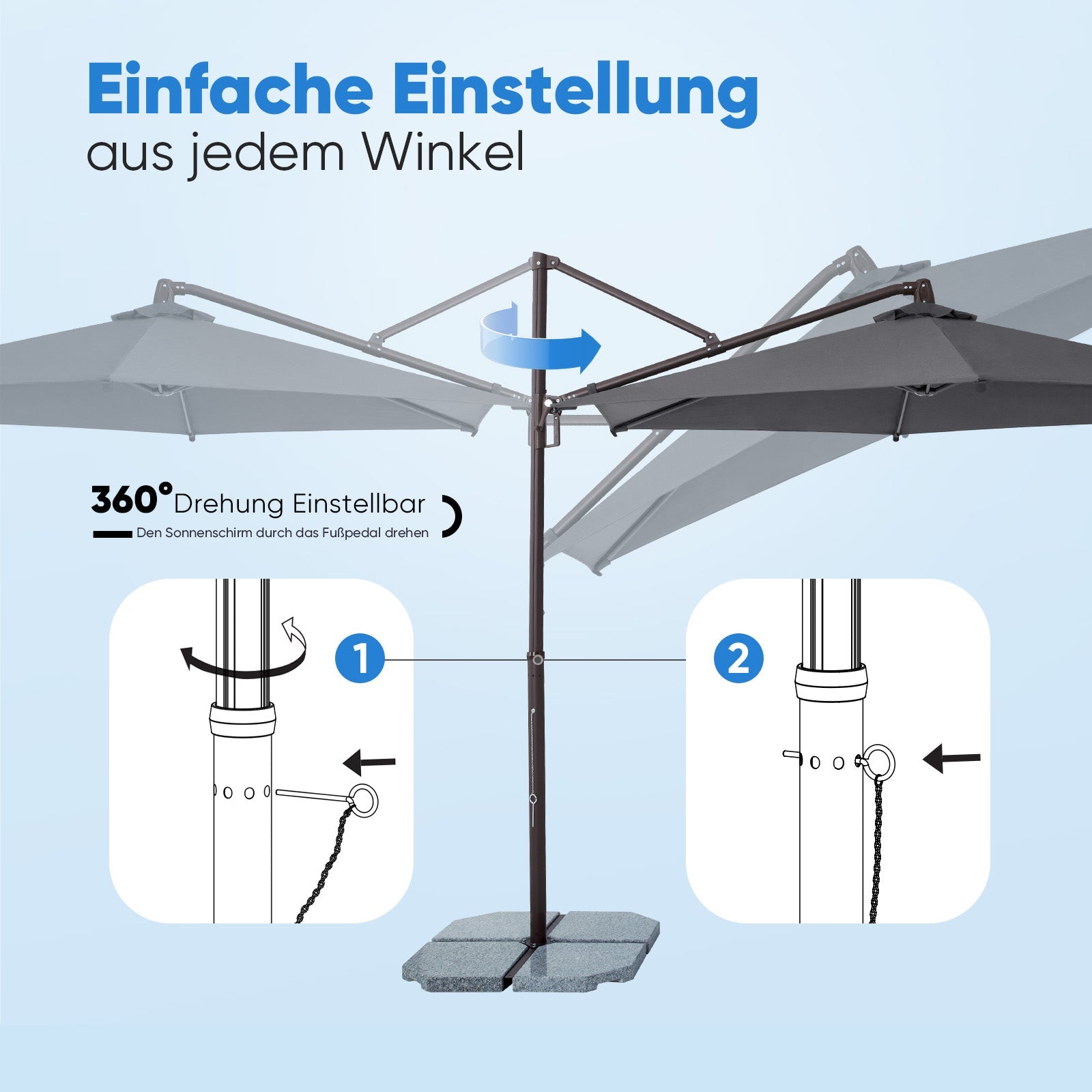 Sekey Ampelschirm 300 cm Aluminium Sonnenschirm mit 360° Drehung, Neigefunktion, UV50+ Schutz Sekey