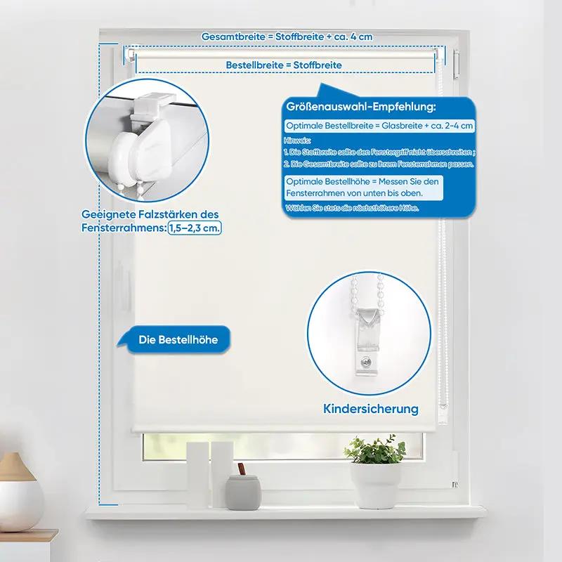 Sekey Verdunkelungsrollo, doppelseitig gleichfarbig und ohne Bohren, Creme Sekey