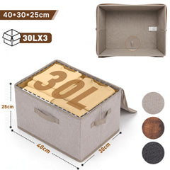 Sekey Aufbewahrungsboxen 3er Set mit Deckel | Stoffboxen 40 × 30 × 25 cm formstabil, faltbar & vielseitig einsetzbar