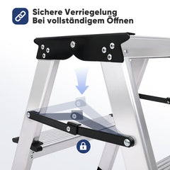 Sekey Aluminium Klappleiter 2 Stufen – Beidseitig Begehbar, Rutschfest, TÜV & SGS geprüft, bis 150 kg belastbar