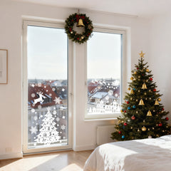 Salcar Fensterbild Weihnachten – Selbstklebende Fensteraufkleber für Winterdeko, Beidseitig sichtbar, Wiederverwendbar – Tannenbäume, Schneeflocken & Rentiere